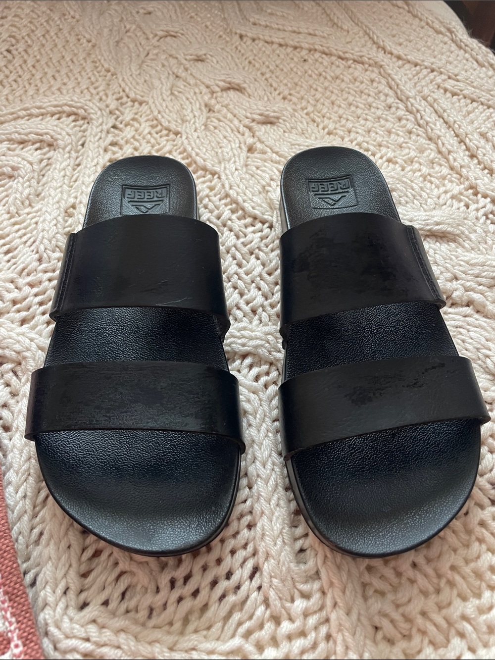 Reef Black Double-Strap Slide Sandals